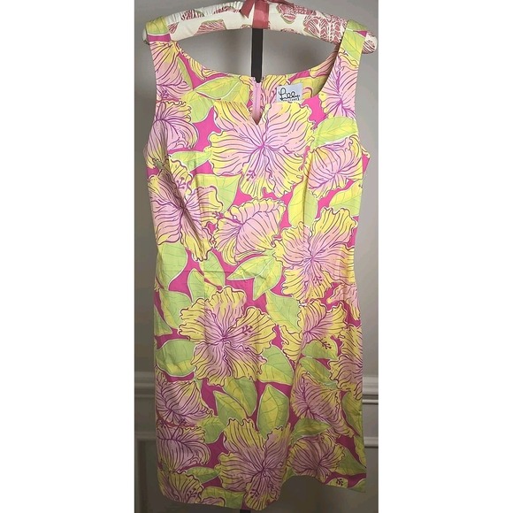 LILLY PULITZER Womens 4 Dress Pink Hibiscus Tropical Lined Sleevelss Cotton Zips - Picture 1 of 12